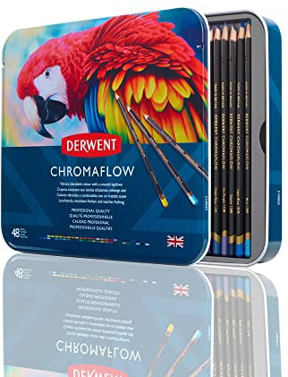 Derwent Chromaflow Buntstifte im 48er Set in Metallbox, 3,5 mm Minenstärke, Mischbar mit Geschmeidiger Textur, Ideal zum Zeichnen, Ausmalen und Layering, Professionelle Qualität, 2306013