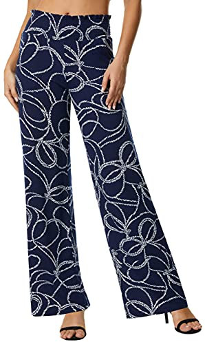EXCHIC Damen Boho Gerade Beine Elastische Taille Palazzo Hose Freizeit Leichtes Yoga Loungehose mit Taschen (L, Series 2#15)