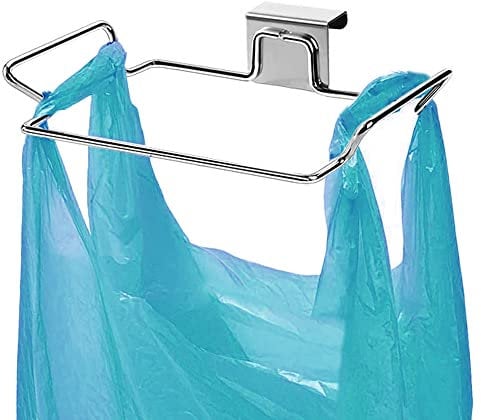 Meiloi Trash Bag Holder for Cupboards Kitchen Cabinet Door, Stainless Steel Portable Garbage Bins