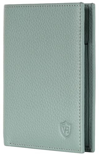 VON HEESEN Leder Geldbörse Herren mit Münzfach & RFID Schutz I Echtleder Geldbeutel für Männer & Damen I Portemonnaie Brieftasche Wallet Portmonee (Türkis (Silver Pine), MIT MÜNZFACH)