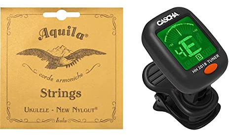 Aquila 4U - Juego de cuerdas para ukelele soprano en Sol, Do, Mi, La & CASCHA HH 2018 Afinador cromático para guitarra, bajo, violín y ukelele