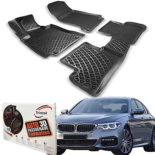 Trimak Passgenau 3D Fussmatten Auto Kompatibel mit BMW 5ér G30 & G31 ab 2017 Auto Zubehör 1. und 2. Reihe Gummimatten Autos TPE Allwetter Geruchlos rutschfest Vorne & Hinten Schwarz