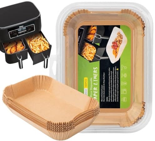 100 Stück Backpapier für Ninja Foodi MAX Dual Zone Heißluftfritteuse [AF300EU] [AF400EU] [AF500EU] 20 x 14 cm Antihaft Wasserdicht Ölfest Spritzschutz Air fryer Zubehör für Doppelkammer Luftfritteuse