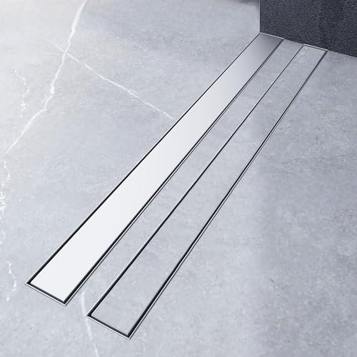 AICA Duschrinne Edelstahl 80 cm, 2in1 Befliesbar Bodenablauf Komplettset extra flach, Ablaufrinne Siphon mit Geruchsstop und Haarsieb (80 cm)