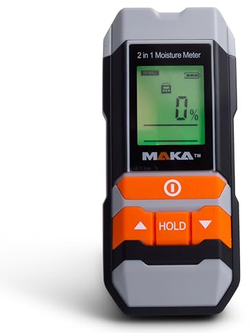 MAKA 2-in-1 Feuchtigkeitsmesser - Geeignet für Alle Baustoffe, Holz, Wände, Putz, Mauerwerk - 5-25 mm Analysetiefe - Inklusive Batterien
