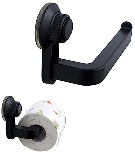 Fiacvrs Porta carta igienica, porta carta igienica a ventosa, supporto per carta da parete senza forare, forte adesione, porta carta igienica con ventosa, per bagno e cucina (nero)