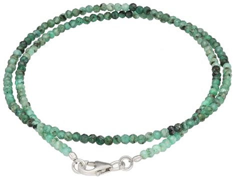 Lebensquelle Plus Edelstein Kette 2 mm facettiert mit 925 Silberverschluss | Halskette aus Naturstein – handgefertigt, filigran & elegant | Kristall Schmuck (Smaragd)