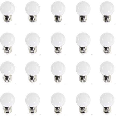 WULUN 2W E27 G45 LED Warmweiß Glühbirne Beleuchtung Leuchtmittel, 200Lumens, Wasserdichte Lichterkette für Innen und Außen Bereich Urlaub Party Dekoration, AC 220-240V, 20 Stück