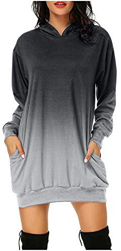 Hoodie Decke - Hoodie Damen Lang Casual Langarm Pullover Sweatshirt mit Kapuze Taschen Lose Kapuzenpullover Mini Kleid Elegante Herbst Winter Oversized Pulloverkleider Hoodie Kleid, Schwarz, XL