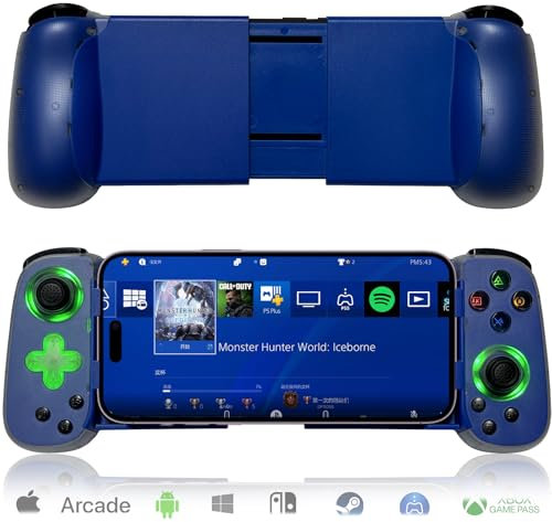 arVin Mobile Gaming Controller for iPhone, Android with Phone CASE Support & Green Light, Wireless Gamepad for iPhone/iPad/Samsung/Tablet/Switch/PS4/PC-Play Xbox Cloud Gaming/PS Remote Play/Steam Link