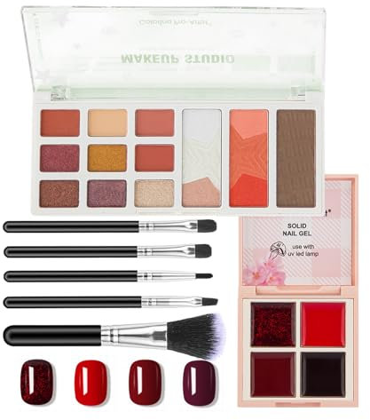 Joyeee Makeup Gift Set, Multipurpose Kit Comes with Makeup Palette, Solid Nail gel, Cosmetic Brushes, for Face Eyes Nails Makeup, Starter Bundle for Women and Girls, Portable Beauty Set Travel Suit