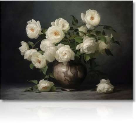 Dazzlewall Affiche Decoration Murale Fleur Blanche Vintage, Peinture à l'huile sur Toile Ferme Chalet, Tableau Boho Rustique Vintage pour Cuisine Chambre 30x40 cm Sans Cadre