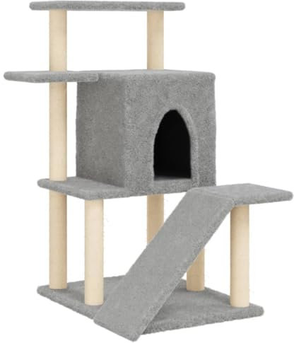 vidaXL Kratzbaum, Katzenkratzbaum mit Sisal-Kratzsäulen, Katzenbaum mit Katzenhöhle Plüsch, Kletterbaum für Katzen, Katzenmöbel, Hellgrau 97cm