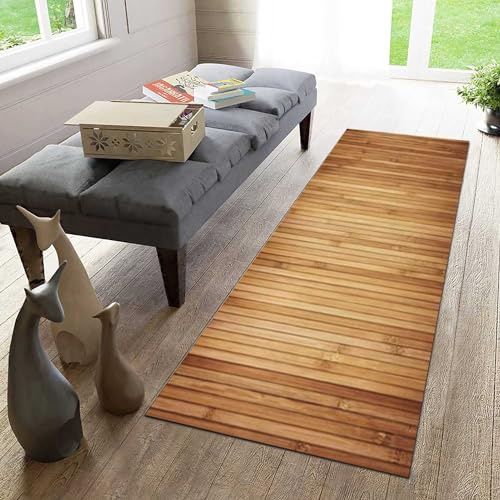 BuRnar Teppich Läufer Flur rutschfeste Küchenteppich Waschbar rutschfest Braun Teppich Holzoptik Meterware Teppichläufer Für Flur Küche Wohnzimmer, Schlafzimmer, Esszimmer,60x150cm/24x59 in