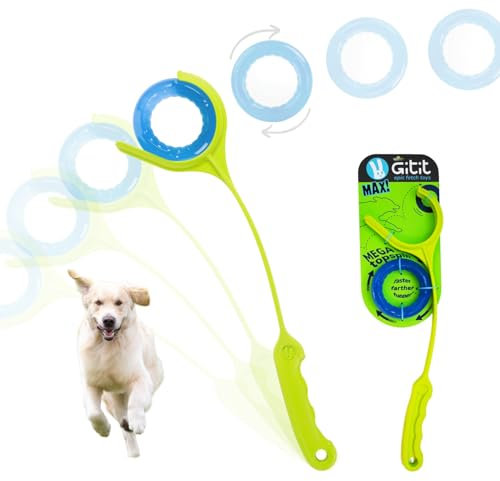 Gitit MAX! - Launcher + Ring, Epic Fetch Hundespielzeug, Slobberless/Clean Hands Loading, für mittelgroße bis große Hunde