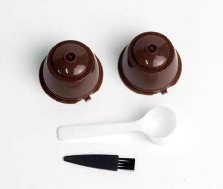 2 Stück braune nachfüllbare Kaffeekapseln, wiederverwendbare Kaffeekapseln für K-Fairy/Tchibo Cafissimo-Maschinen mit 1 Kunststofflöffel, 1 Reinigungsbürste, wiederverwendbare Kaffeefilter,