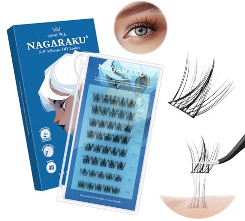 NAGARAKU Pestañas Autoadhesivas 40 Racimos Pestañas Adhesivas Presión Automática Sin Pegamento Ni Removedor Reutilizables Prepegados Suave Lash Aspecto Natural Estilo Trilogía (0,07mm C 10-13mm)