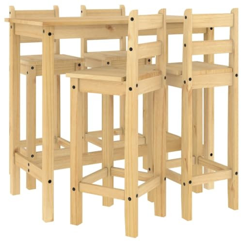 vidaXL Bar Set 5-TLG., Bartisch mit 4 Barhocker, Stehtisch Bistrotisch Barstühle für Esszimmer Küche Wohnzimmer, Bartresen Küchentisch Stühle, Massivholz Kiefer
