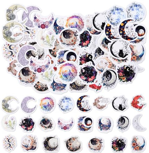 46 Stücke Mond Aufkleber, Vintage Blume Mond Sammlung Aufkleber für Scrapbooking, DIY Handwerk, Laptops, Bullet Journal, Geschenke für Erwachsene, Kind