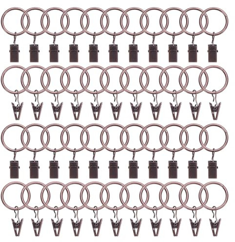 sourcing map Paquete de 44 anillos de cortina con clips, 1 pulgada de diámetro interior, ganchos para colgar cortinas, vintage, decorativo, resistente al óxido, con ganchos, oro rosa