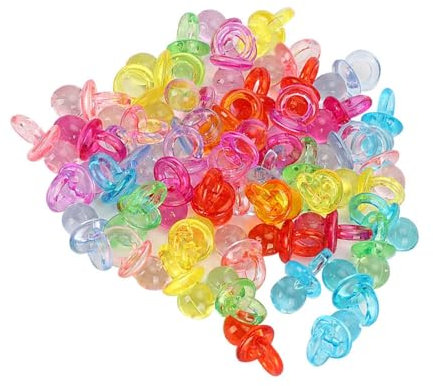 100 Stück Mini Farbe Schnuller Geburtstag Party Dekoration, Acryl Baby Schnuller für Taufe Babyparty Hochzeit Geburtstag Kinderparty mehrfarbig (Transparent mixed colors)