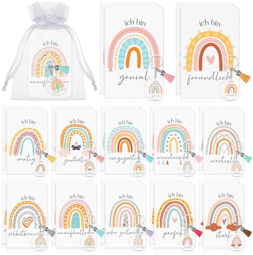 Clabby 24 Sets Inspirierende Geschenke für Adventskalender Weihnachten | Mini Notizblock, Acryl Schlüsselanhänger, Organzabeutel, Dankeschön Geschenke, Kleine Geschenke für Mitarbeiter Kollegen