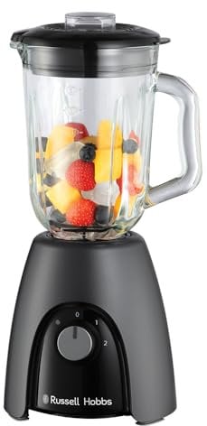 Russell Hobbs Batidora de Vaso para batidos, zumos y papillas, vaso de cristal de 1,5 l, 2 velocidades con función Pulse, cuchillas de acero, sin BPA, 850 W max, Desire Matte Charcoal 27121-56