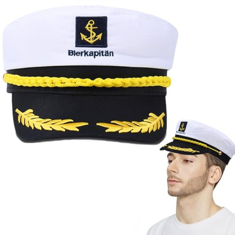 Sugeru Verstellbare Kapitänsmütze, Matrosenmütze für Erwachsene, Seemannsmütze für Mottopartys, Kapitän Kostüm, Geeignet für Männer, Frauen, Geeignet für Junggesellenabschied, Karneval, Cosplay