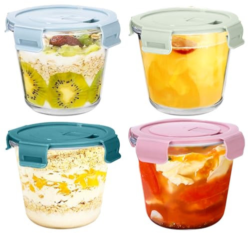 Lot de 4 récipients en verre ronds de 750 ml avec couvercle,Boîtes Alimentaire Hermétique en Verre,Récipient Alimentaire Réutilisable Meal Prep Boîte Repas Rond,Passe au Micro-ondes et Lave-Vaisselle