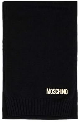 Moschino Sciarpa donna lana nera logo lettering metallo dorato