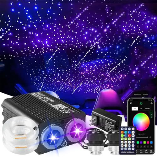 VASTFIRE 32W Twinkle Meteor Starry Sky Fiber Optic Light,1300pcs 9.8ft Dual Port Dual Color LED Stern Decke Fiber Optic Light Kit APP/Fernbedienung Weiß Shooting Star, für Auto/Haus/Partei