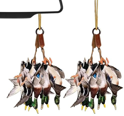 Entenjagd-Weihnachtsschmuck,Entenjagd-Weihnachtsbaumschmuck | Wasservögel Jagd Weihnachtsanhänger 2er-Set - Weihnachtsanhänger aus 2D-Acryl-Ornamenten, hängende Ente für Weihnachtsbaum, Fenster, Autoi