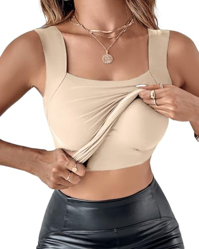 CHICME Womens U Neck Shapewear Built-in Bra Tank High Strechy Sleeveless Slim Fit Tops Camisole Workout Tops-nu-L Nude
