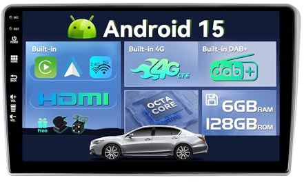 SXAUTO Android 15 - Built-in 4G LTE DAB - 6G+128G - Autoradio für Toyota Avensis (2002-2008) - Dual Band WiFi - CarPlay Android Auto - Kamera + MIC - DSP Lenkradsteuerung - QLED 9 Zoll 2 Din 8-Core