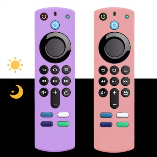 [2 Pack] Silicone Remote CoverReplacement for 3rd Gen. / 4K / HD Streaming Remote Controller, Anti-Slip Washable Protective Remote Case with Lanyard - Pink and Purple