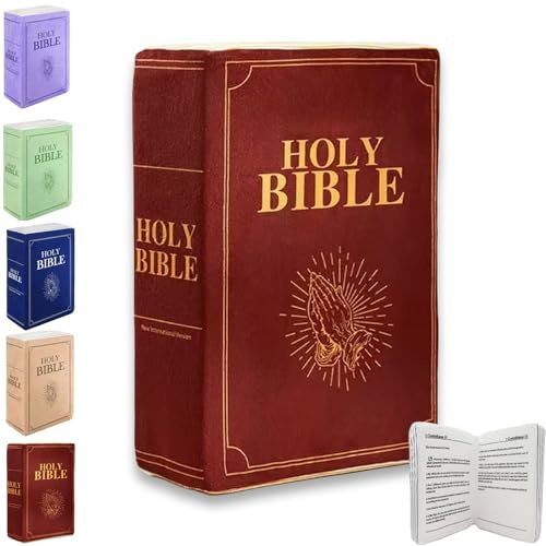 Pwzoax Bible Pillow Book Plush That Opens, Plush Holy Bible Pillow, Holy Bible Plush Pillow Book, Book Shape Bible Verse Pillow, Home Book Shape Pillow (Brick red,13 * 8.9in)