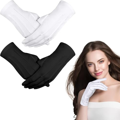 Aomig Handschuhe Damen 2PC Herren Kostüm-Handschuhe Etiquette-Genähte Handschuhe & Fäustlinge für Formelle Smokings Karneval Weihnachten Polizei Parade Maskerade Party Schmuckinspektion(Weiße+Schwarz)