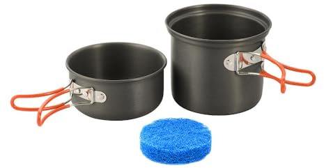 M-Tac Outdoor Camping Kochgeschirr Set – 2-teilige Feldküche aus anodisiertem Aluminium mit klappbaren Griffen – 0,9L Topf & 0,5L Schale, Grey