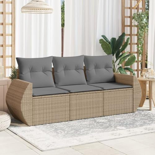IKAYAA Gartenlounge mit Stauraum Rattan Gartenmöbel Set mit Stauraum Balkon Lounge Balkonsofa Kleiner Balkon Gartensofa Ecksofa Rattansofa Lounge Sofa Outdoor-Beige und Grau-3-tlg