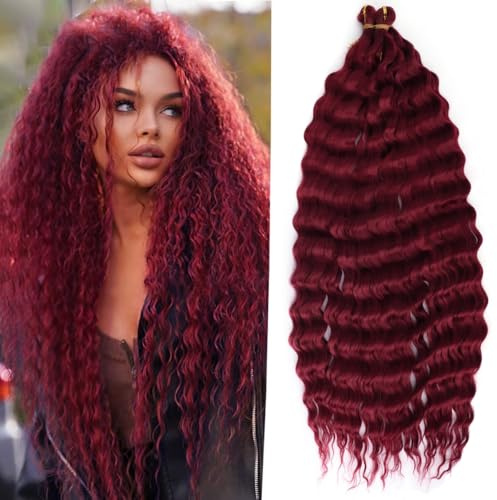 YEESHEDO 3 Packs Tief Twist Crochet braids Hair Locken weinrot für Frauen,Ocean Wave Bohemian Häkelzöpfe Haar Wellig Hair Bundles Crochet-zöpfe Haarverlängerungen,22 Zoll