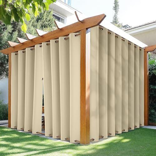 HDCAXKJ Wasserdichte Outdoor-Vorhänge für Terrasse, mit Reißverschluss oben und unten, Ösen, thermische Sichtschutzvorhänge, 2 Paneele, Pavillon, Außenverdunkelungsvorhänge für Veranda, Pergola