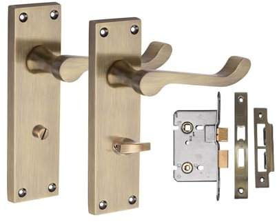Golden Grace Victorian Scroll Bathroom Handle with 2.5 Bathroom Mortise Lock Antique Brass Finish 150mm x 40mm