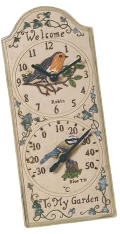 Fenteer Wandbehang-Uhr-Dekoration mit Thermometer, Innen- und Außenuhren, Temperaturanzeige, dekorative Uhr für Café, Bar, Zuhause