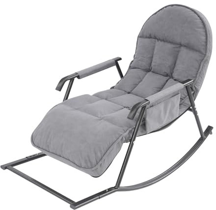 Schaukelstuhl mit Gepolstertem Sitz, Verstellbarer Schaukelstuhl mit 5-Fach Verstellung und 3-Stufen-Fußstütze, Tragkraft 200 kg, Schaukelsessel für Wohnzimmer, Garten und Balkon (Dunkelgrau)