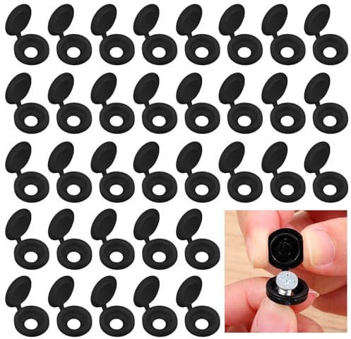 TIESOME Lot de 200 cache-vis à charnière, capuchons à clipser pour protection des vis M4 pour meubles, armoires, armoires (noir)