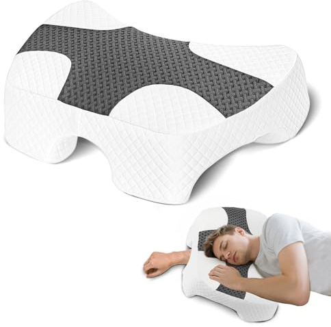 ROOWANA Seitenschläferkissen mit Armloch, Armkissen Nack 55x35.5x18cm-Grau | erhöhtes Armkissen für größere Körpergrößen, Memory Foam Kissen, Geeignet für Seiten-, Rücken- und Bauchschläfer