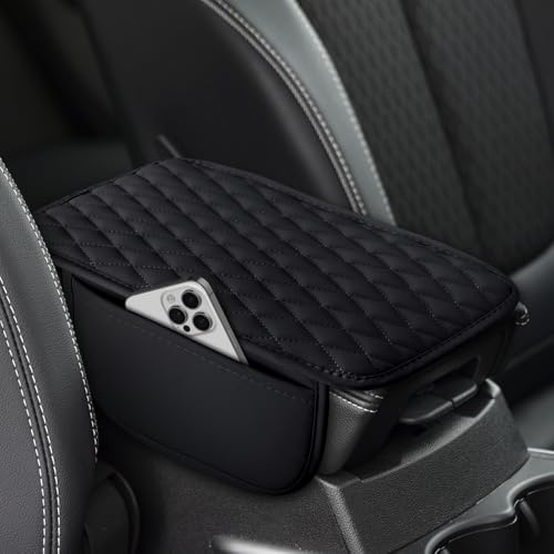 Verbesserte Auto Mittelkonsole Abdeckung,Leder Auto Armlehnenschoner | Wasserdicht Mittelarmlehne Polster mit 2 Aufbewahrungstaschen,Auto Zubehör Innenraum für die Meisten Fahrzeuge
