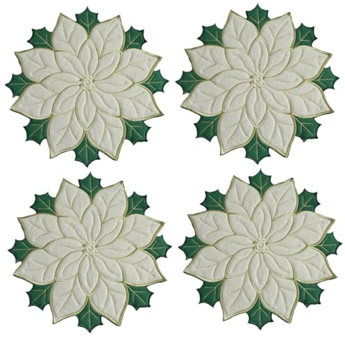 SMASOLO 4 Pezzi Tovagliette Natalizie Grandi in Poinsettia Sottopiatti Decorativi Antiscivolo in con Imbottitura in Protezione per Feste e Cene