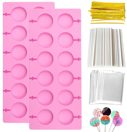 Lollipop Form Silikon, Lutscherform 20 Cake Pop Silikonform Cake Pop Form mit 100 Stück Lollipop Sticks und 10 transparente Taschen Lutscherform Lutscher Backform
