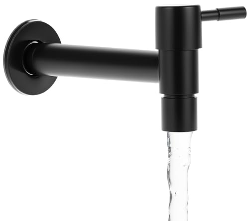 QWORK® Grifo de agua fría de acero inoxidable 304 montado en la pared negro, para baño, lavabo, balcón, cocina